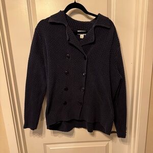 Talbots Woman 2X Navy Waffle Knit Snap-Front Cardigan Jacket